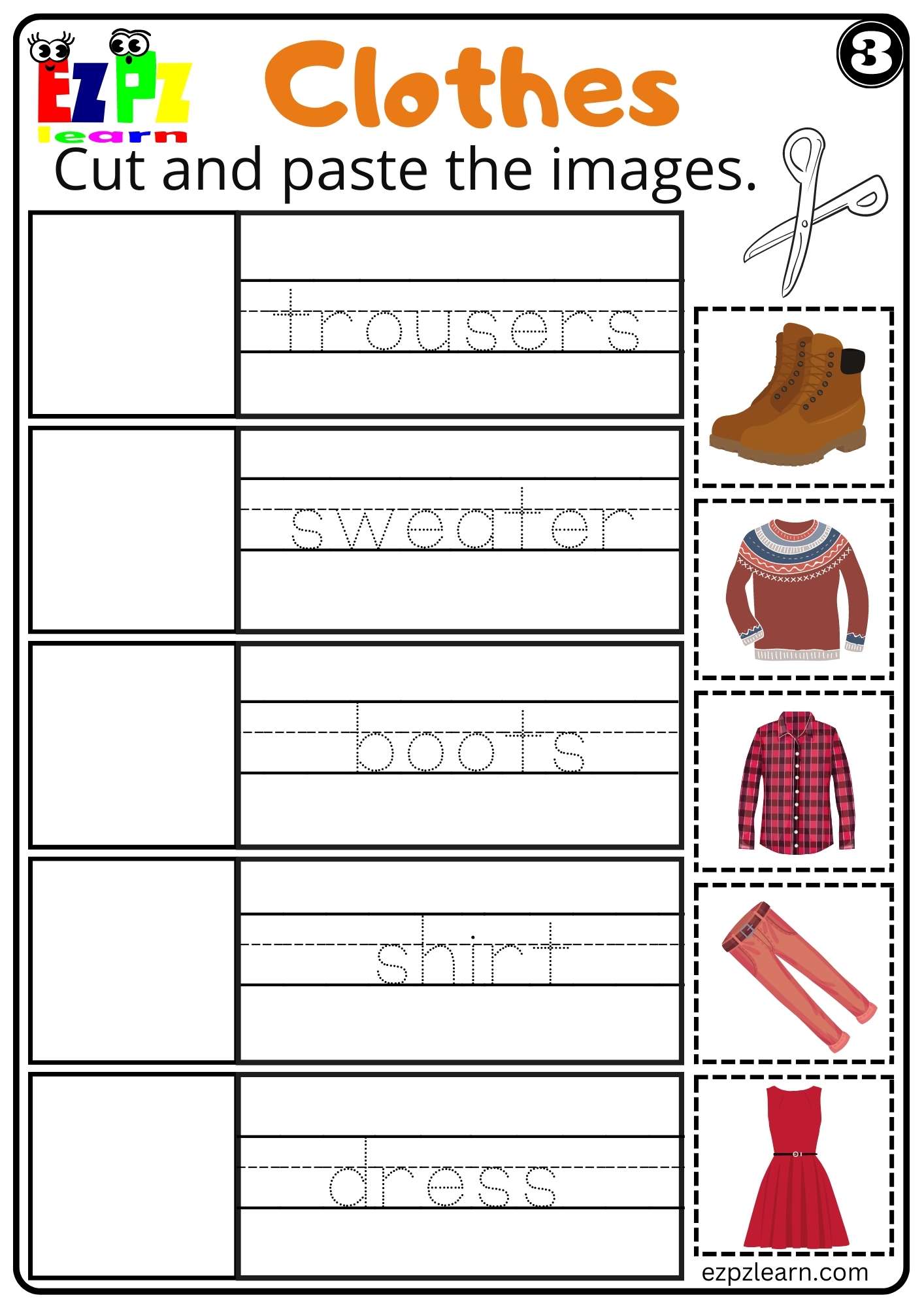 Clothes Cut and Paste Worksheet for Kindergarten K5 and ESL set 3 ...